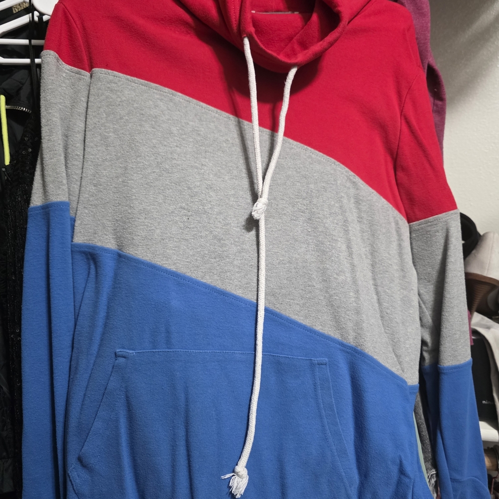 Michelle Mae Tri-Color Hoodie - Red, Gray, Blue